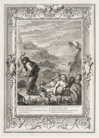 KG 12648
<br/>
Tempel der Muzen: Deucalion en Pyrrha na de vloed.
<br/>
<em>Picart, Bernard (1673-1733)</em>